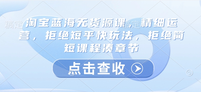 淘宝蓝海无货源课，精细运营，拒绝短平快玩法，拒绝简短课程凑章节-网赚联盟