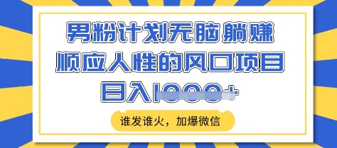 男粉计划无脑躺Z，顺应人性的风口项目，谁发谁火，加爆微信，日入多张【揭秘】-网赚联盟