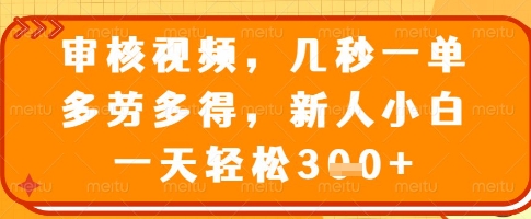 审核视频，几秒一单，多劳多得，新人小白一天轻松3张【揭秘】-网赚联盟