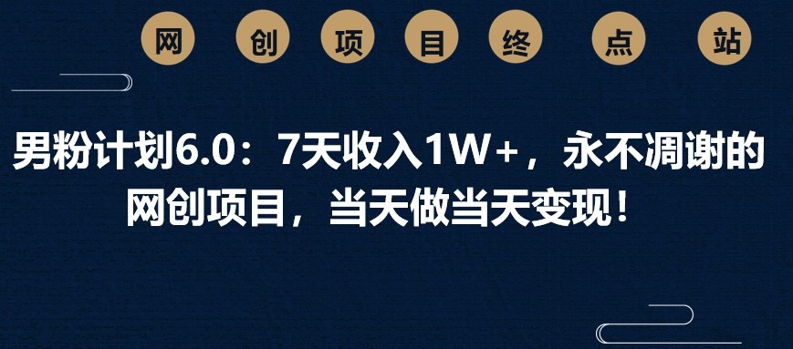 男粉计划6.0：7天收入1W+，永不凋谢的网创项目，当天做当天变现！-网赚联盟