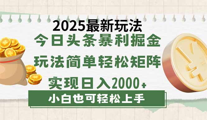 今日头条2025最新玩法，思路简单，复制粘贴，轻松实现矩阵日入2000+-网赚联盟
