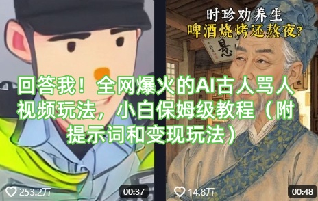 回答我！全网爆火的AI古人骂人视频玩法，小白保姆级教程(附提示词和变现玩法)-网赚联盟