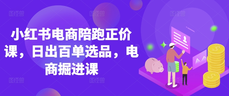 小红书电商陪跑正价课，小红书官方认证电商讲师教学，日出百单选品，电商掘进课-网赚联盟