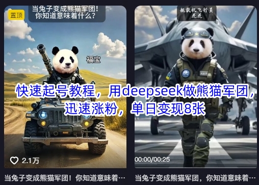 快速起号教程，用deepseek做熊猫军团，迅速涨粉，单日变现8张-网赚联盟