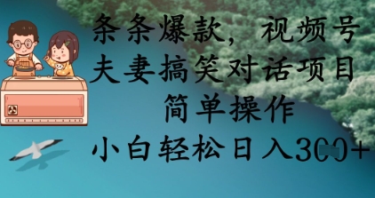 条条爆款，视频号夫妻搞笑对话项目，简单操作，小白轻松日入3张+-网赚联盟
