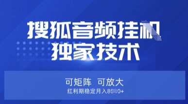 【搜狐音频挂G】独家技术，可矩阵可放大，红利期稳定月入8k【揭秘】-网赚联盟