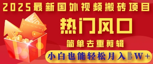 2025最新视频搬砖项目，热门风口，简单去重剪辑，小白也能轻松月入过W-网赚联盟
