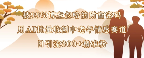 被99%博主忽略的财富密码：用AI批量收割中老年情感赛道，日引流300+精准粉-网赚联盟