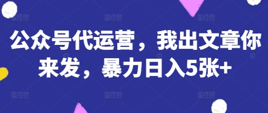 公众号代运营，我出文章你来发，暴力日入5张+【揭秘】-网赚联盟