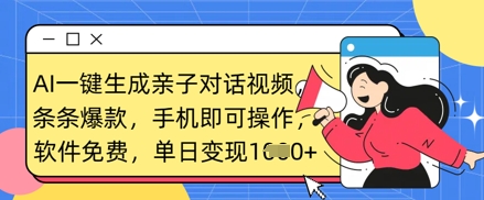 AI一键生成亲子对话视频，条条爆款，一部手机即可操作，单日变现数张-网赚联盟