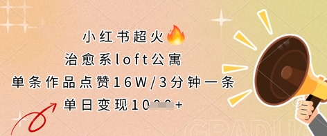 小红书超火的治愈系loft公寓，单条作品点赞16W，3分钟一条，单日变现数张-网赚联盟