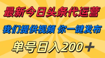 最新今日头条代运营，我们提供视频，你一键发布，单号日入200+【揭秘】-网赚联盟