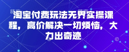 淘宝付费玩法无界实操课程，高价解决一切烦恼，大力出奇迹-网赚联盟