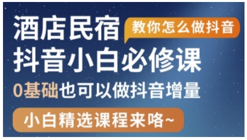 抖音本地生活酒店民宿运营，0基础也可以做抖音增量-网赚联盟