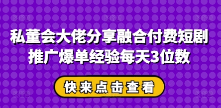 私董会大佬分享融合付费短剧推广爆单经验每天3位数-网赚联盟