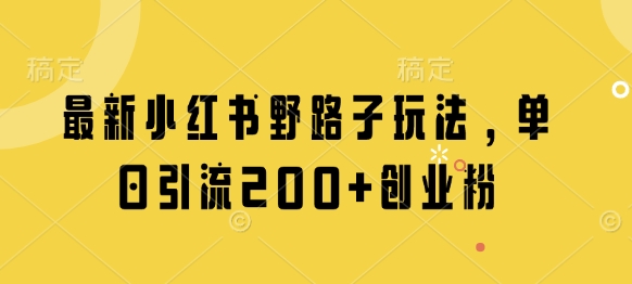 最新小红书野路子玩法，单日引流200+创业粉-网赚联盟