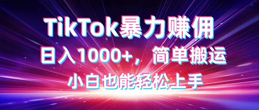 TikTok搬运暴力赚佣，日入1000+，简单搬运，小白也能轻松上手-网赚联盟