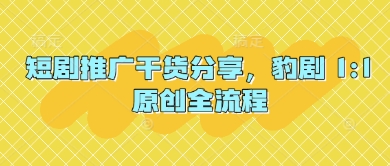 短剧推广干货分享，豹剧 1:1原创全流程-网赚联盟