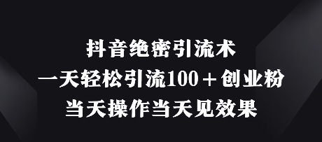 抖音绝密引流术，一天轻松引流100+创业粉，当天操作当天见效果-网赚联盟