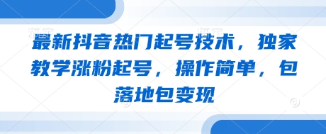 最新抖音热门起号技术，独家教学涨粉起号，操作简单，包落地包变现-网赚联盟