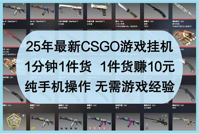 25年最新CSGO游戏挂机，1分钟1件货，1件货赚10元 纯手机操作 无需游戏经验-网赚联盟