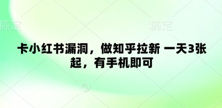 卡小红书漏洞，做知乎拉新 一天3张起，有手机即可-网赚联盟
