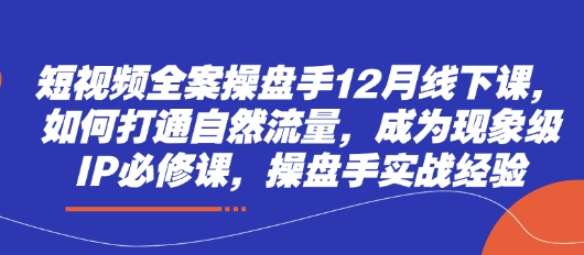 短视频全案操盘手12月线下课，如何打通自然流量，成为现象级IP必修课，操盘手实战经验-网赚联盟