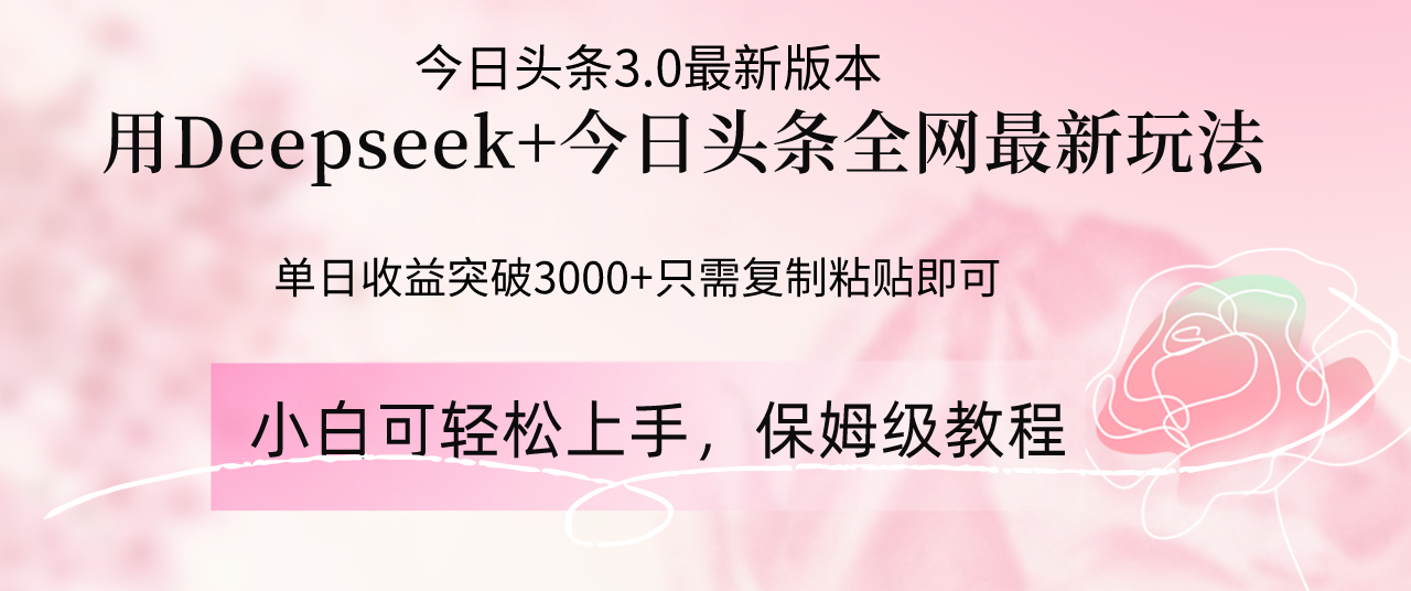 Deepseek结合今日头条全网最新玩法，单日收益突破3000+，只需要简单的…-网赚联盟