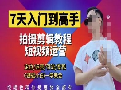 7天入门到高手，短视频剪辑运营高手课，定位 运营 引|流 变现，0基础小白一学就会-网赚联盟