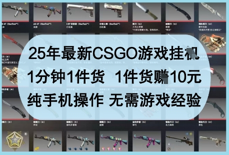 25年最新CSGO游戏挂G，1分钟1件货，1件货挣10元，纯手机操作，无需游戏经验【揭秘】-网赚联盟