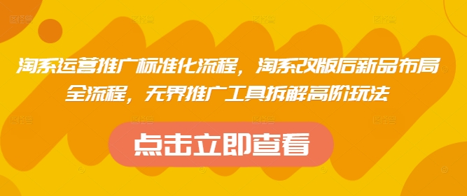 淘系运营推广标准化流程，​淘系改版后新品布局全流程，无界推广工具拆解高阶玩法-网赚联盟