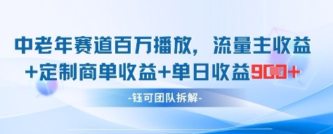 中老年赛道百万播放+流量主收益+定制收益，单日收益9张-网赚联盟
