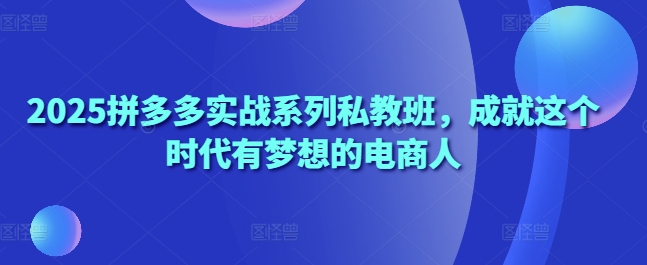 2025拼多多实战系列私教班，成就这个时代有梦想的电商人-网赚联盟