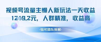 视频号流量主懒人新玩法，一天收益1k，人群精准收益高-网赚联盟