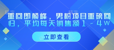 重回即颠峰，男粉项目重磅回归，平均每天销售额1-4W-网赚联盟