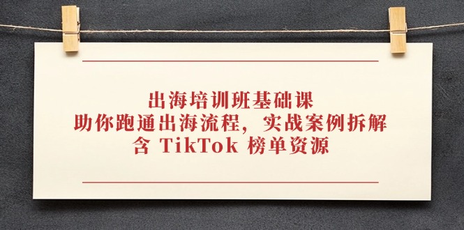 出海培训班基础课，助你跑通出海流程，实战案例拆解，含 TikTok 榜单资源-网赚联盟