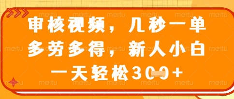 视频审核员，几秒一单，不限时间，不限地点，多做多得，新人小白一天轻松几张+【揭秘】-网赚联盟