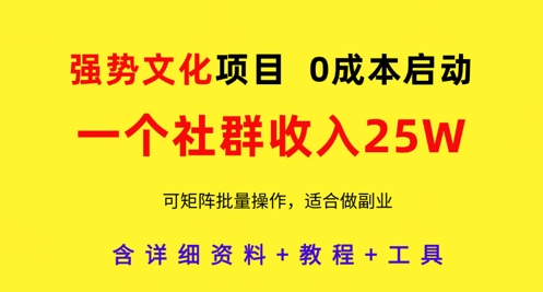 强势文化项目，一个社群收入25个W，0成本启动，可矩阵批量操作，原创详细实操教程-网赚联盟