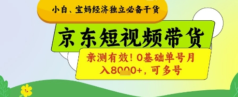 小白宝妈经济独立必备干货，京东短视频带货，亲测有效!0基础单号月入8k+，可多号【揭秘】-网赚联盟
