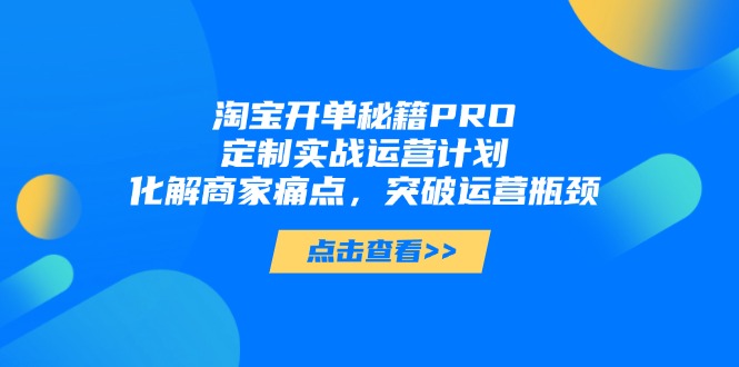 淘宝开单秘籍PRO，定制实战运营计划，化解商家痛点，突破运营瓶颈-网赚联盟