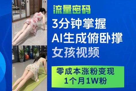 3分钟掌握AI生成俯卧撑女孩视频，零成本涨粉变现，1个月1W粉-网赚联盟