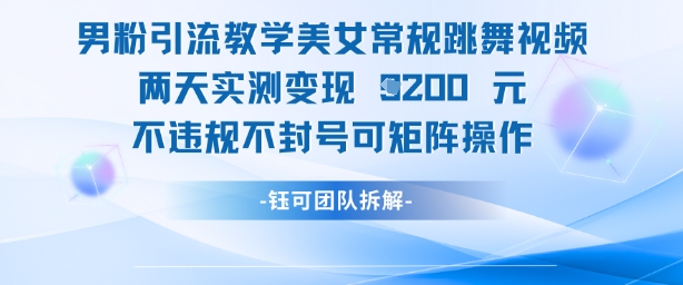 男粉引流教学美女常规跳舞视频两天实测变现1k+，不违规不封号可矩阵操作-网赚联盟