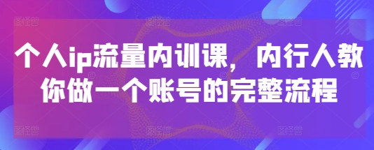 个人ip流量内训课，内行人教你做一个账号的完整流程-网赚联盟