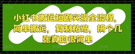 小红书搬运短剧实操全流程，简单搬运，复制粘贴，搞个几张真的很简单-网赚联盟