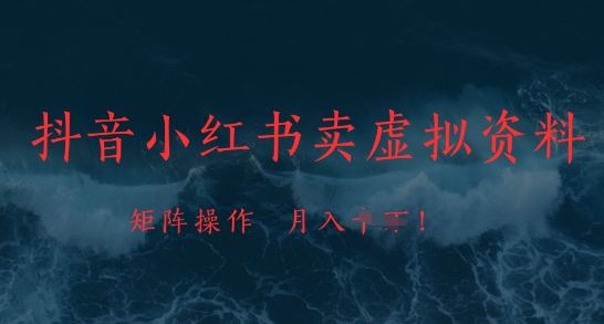 抖音小红书卖虚拟资料，市场需求一直存在，矩阵操作，月入1w+-网赚联盟