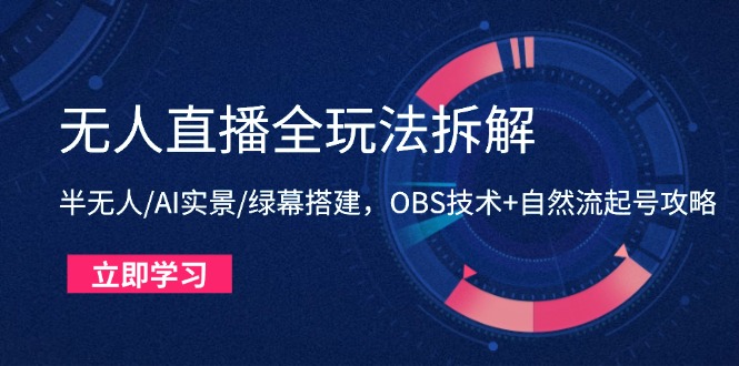 无人直播全玩法拆解：半无人/AI实景/绿幕搭建，OBS技术+自然流起号攻略-网赚联盟