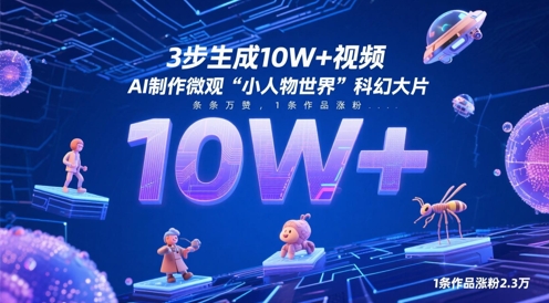 3步生成10W+视频，AI制作微观“小人物世界”科幻大片，条条万赞，1条作品涨粉2.3W-网赚联盟