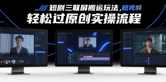 短剧三联屏搬运玩法，短剧搬运轻松过原创实操流程-网赚联盟