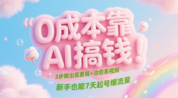 0成本靠AI搞钱！3步做出反差萌+治愈系视频，新手也能7天起号爆流量-网赚联盟