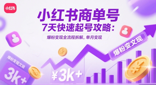 小红书商单号7天快速起号攻略：爆粉变现全流程拆解，单月变现3k+-网赚联盟